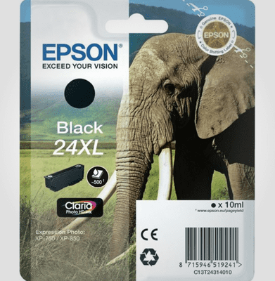 Epson Sort XL blækpatron T2431  - Elefantserien
