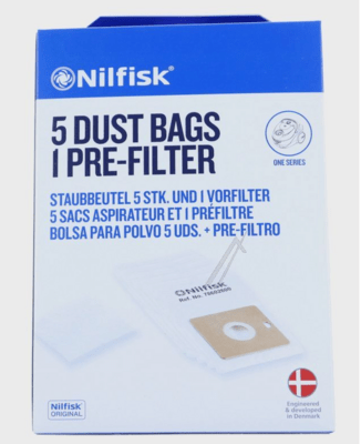 Nilfisk Støvsugerposer. Compact C . Original. 5 stk. + filter. 78600900, 22422400