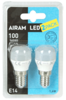 Airam LED Køleskabspære Pærer 1,6W  E14. 2 stk pakning. A+