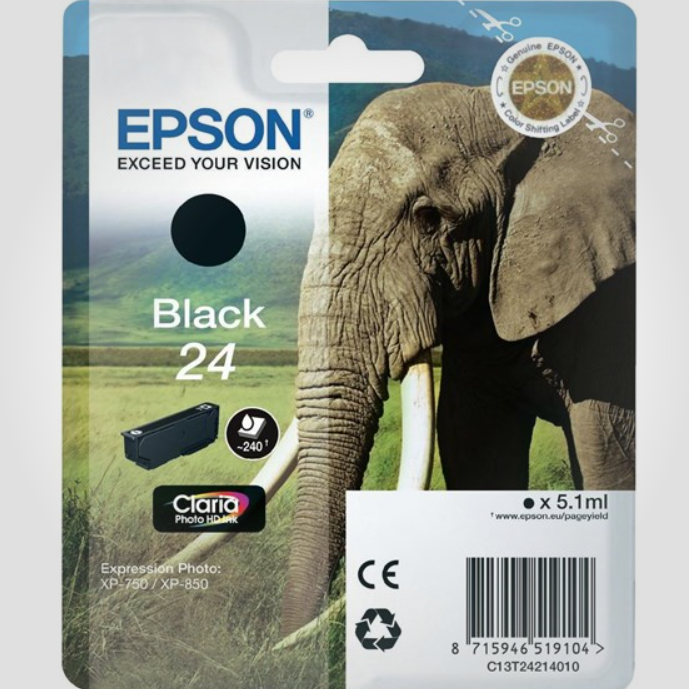 Epson Sort blækpatron T2421 - Elefantserien | Støvsugerposen