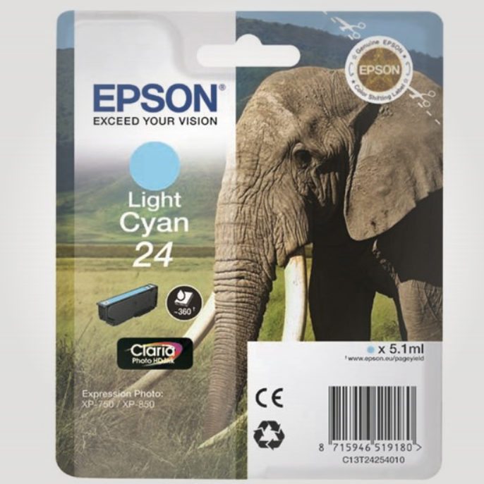 Epson Light Cyan blækpatron T2425 - Elefantserien | Støvsugerposen