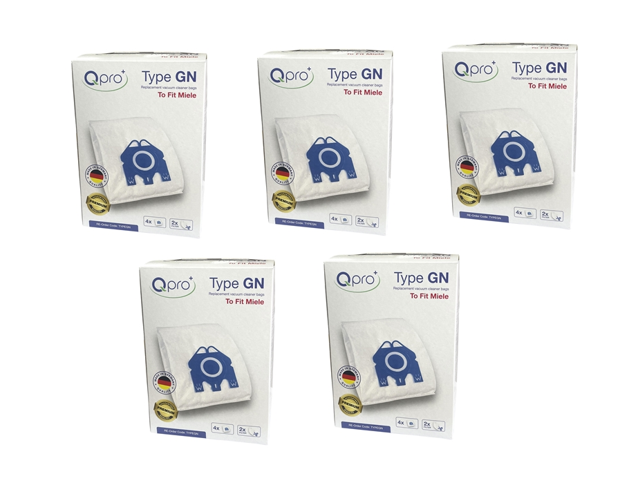 5 pakker Miele støvsugerposer Type GN. QPRO 3D Uoriginale. 20 stk. + 10 filtre. QPRO5 | Støvsugerposen