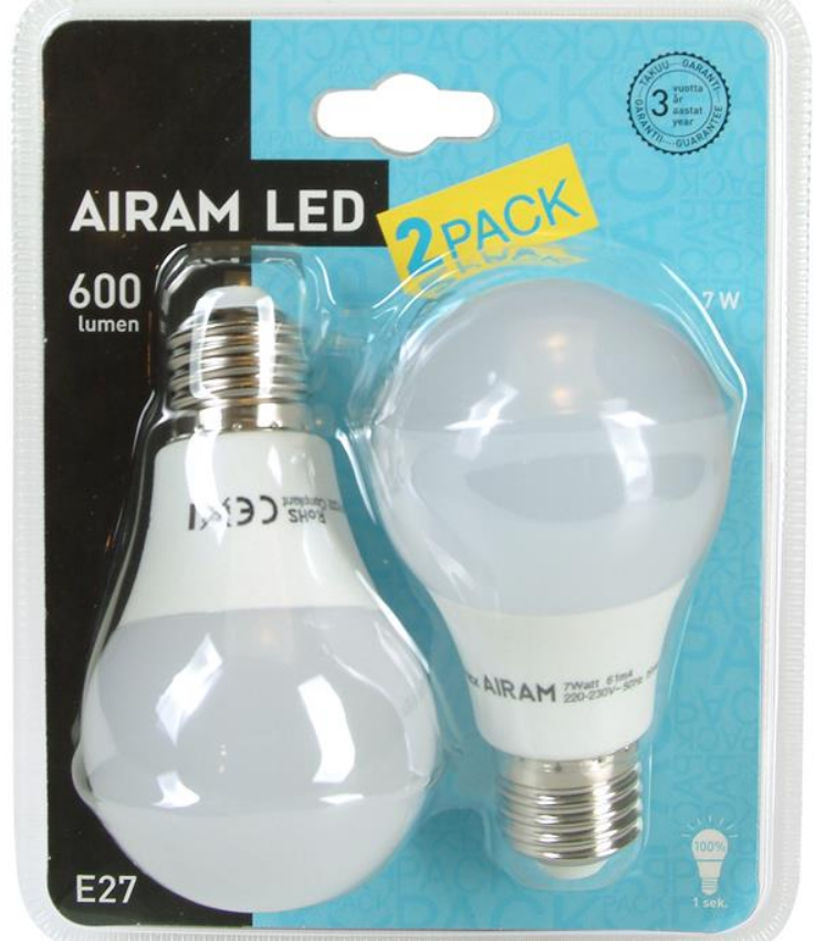 Airam LED Classic Pærer 7W (60W). E27. 2 stk pakning. A+ | Støvsugerposen