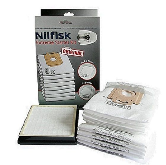 Nilfisk Extreme Starter Kit. 8 poser, HEPA Filter, 2 pre filtre. 107403113 | Støvsugerposen