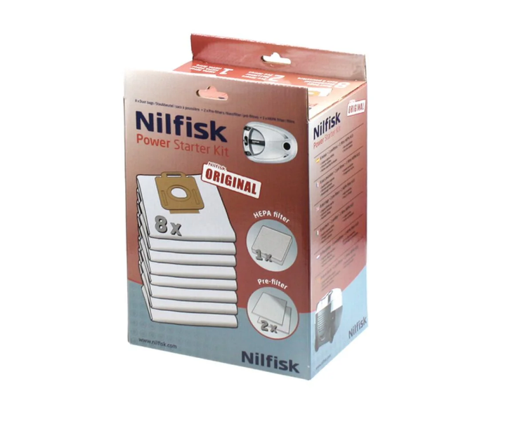 Nilfisk Power Starter Kit. 8 poser, HEPA Filter, 2 pre filtre. 107403114 | Støvsugerposen