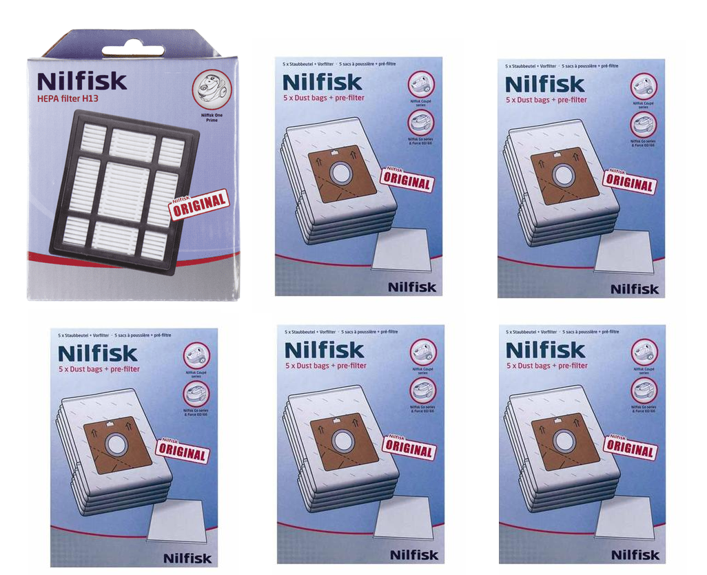 Starterkit Nilfisk ONE 78602600. 5 pakker + HEPA filter H13. 107414332 | Støvsugerposen