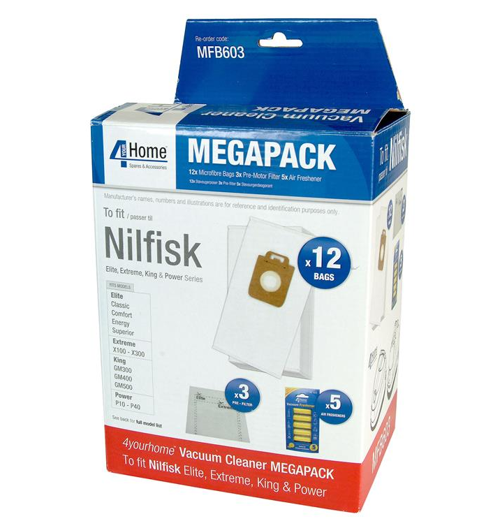 Nilfisk Power Megapack. Uoriginalt. 12 støvsugerposer + 3 motorfiltre + 5 duftstave. MFB603 | Støvsugerposen
