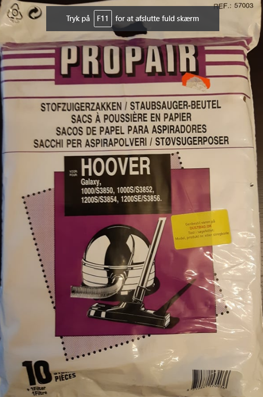 Støvsugerposer Hoover Galaxy. Type H27. 10 stk. | Støvsugerposen