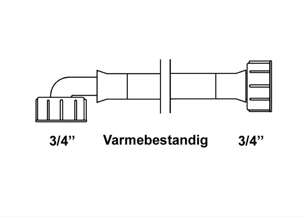 Varmebestandig tilløbsslange. 3/4" ligeforskruning og 3/4" vinkelforskruning. | Støvsugerposen