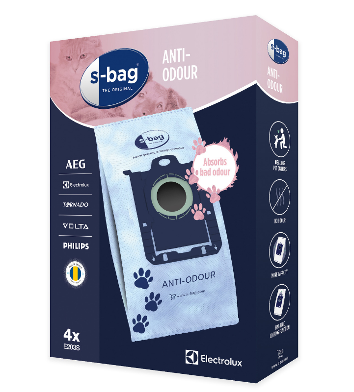 Tornado støvsugerposer. Original S-bag Anti Odour. E203. 4 stk. | Støvsugerposen